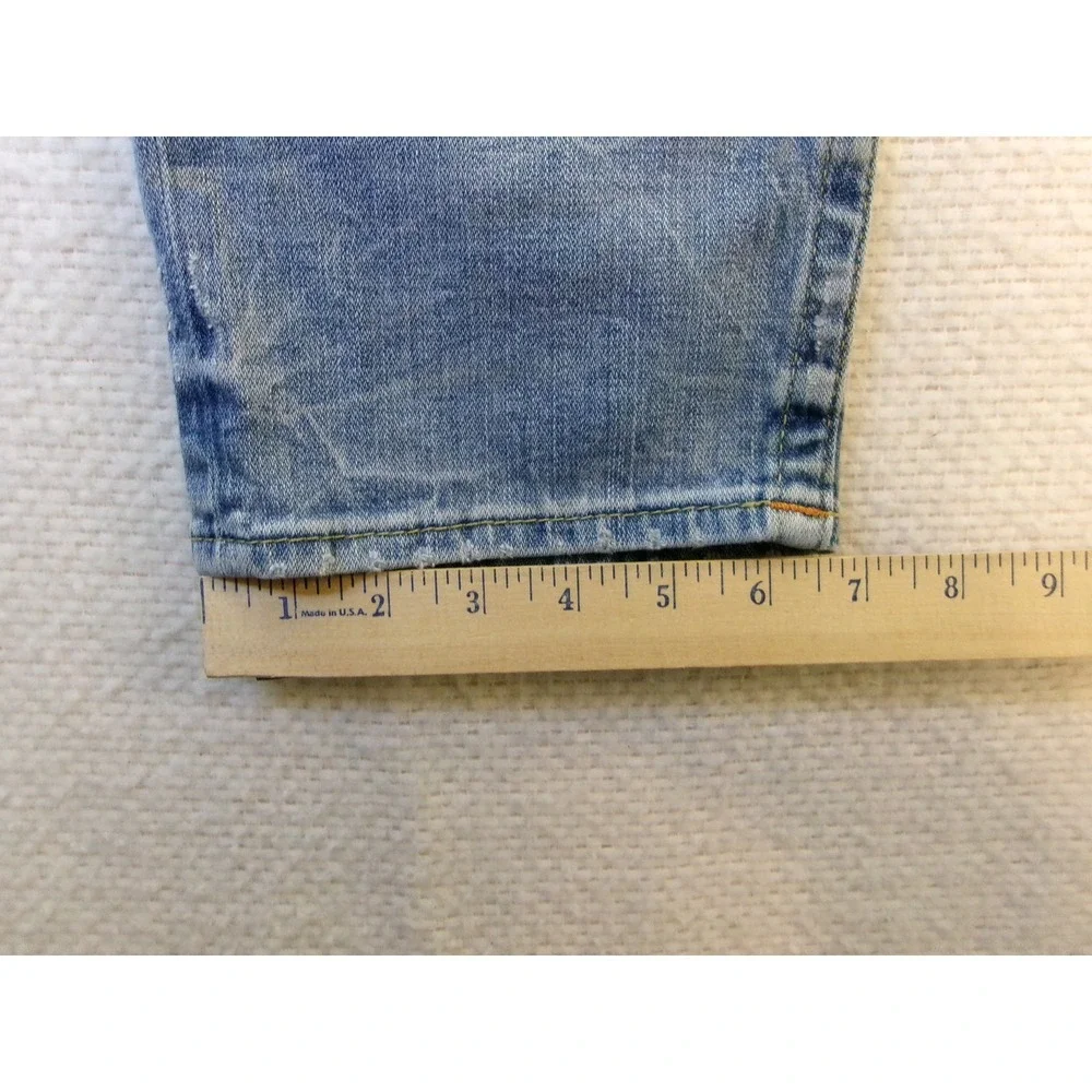 True Religion Mens 34 Slim Drop Rise Jeans Light Blue Flap‎ Pocket Distressed